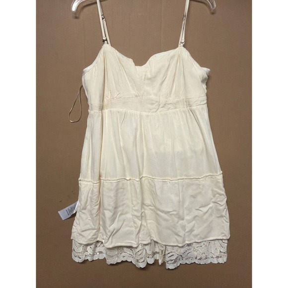 Maeve Anthropologie Ivory Floral Lace Tiered Mini Dress XL Sweetheart Smocked - Picture 12 of 16